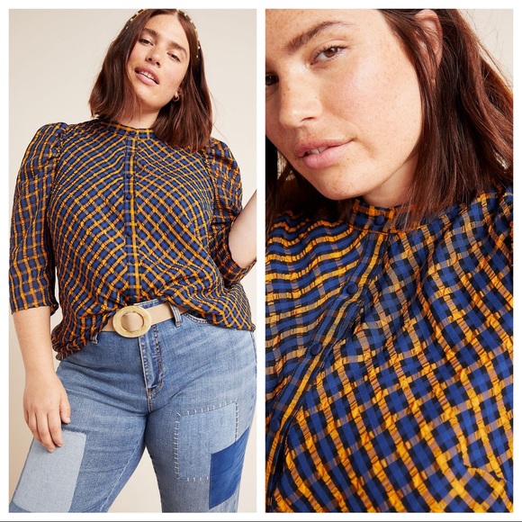 Anthropologie Tops - EVA FRANCO Textured Plaid Button Down Blouse 14